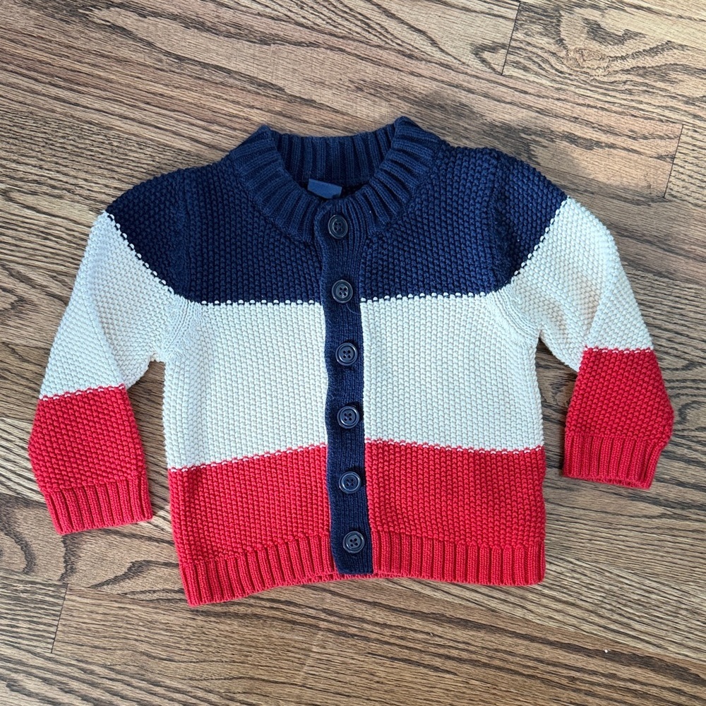 Baby Boys Gap Red White Blue Kids Colorblock Cardigan Sweater Size 12-18M